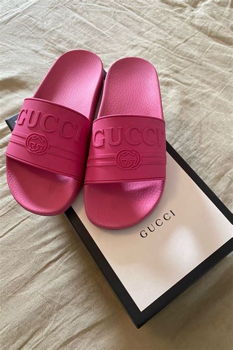 gucci rubber pink|hot pink gucci slides.